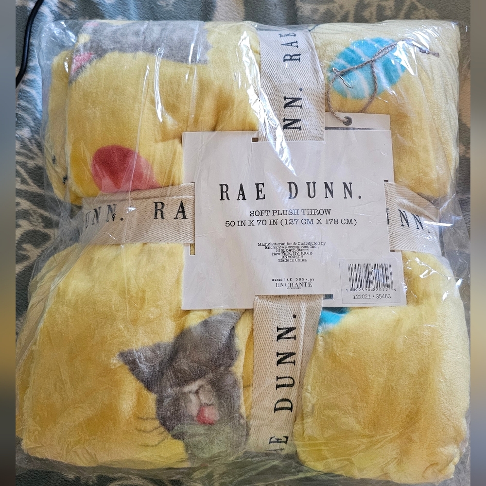 *Sold*Rae Dunn Yellow Plush Blanket with Bunny Design BNWT